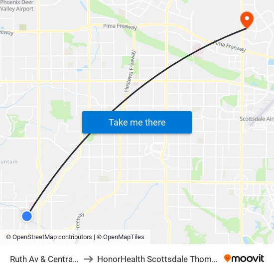 Ruth Av & Central Av (Flag Zone) to HonorHealth Scottsdale Thompson Peak Medical Center map