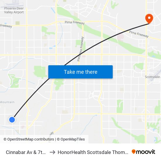 Cinnabar Av & 7th Av (Flag Zone) to HonorHealth Scottsdale Thompson Peak Medical Center map