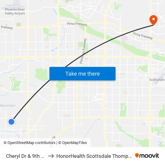 Cheryl Dr & 9th Av (Flag Zone) to HonorHealth Scottsdale Thompson Peak Medical Center map