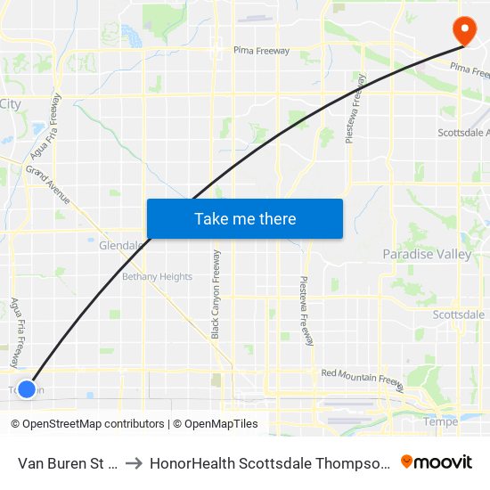 Van Buren St & 92nd Dr to HonorHealth Scottsdale Thompson Peak Medical Center map