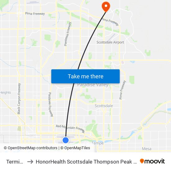 Terminal 3 to HonorHealth Scottsdale Thompson Peak Medical Center map