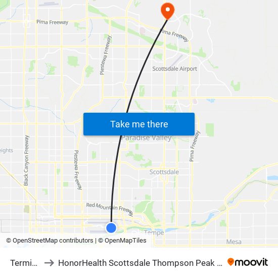 Terminal 4 to HonorHealth Scottsdale Thompson Peak Medical Center map