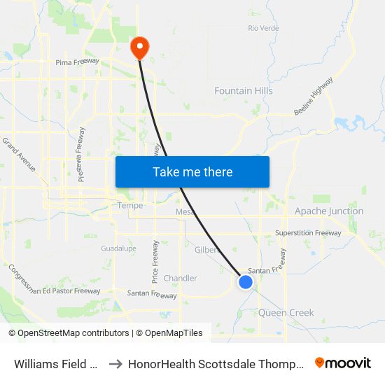 Williams Field Rd & Wade Dr to HonorHealth Scottsdale Thompson Peak Medical Center map