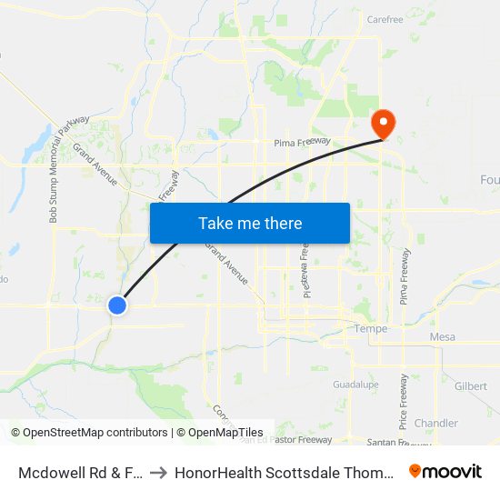 Mcdowell Rd & Friendship Park to HonorHealth Scottsdale Thompson Peak Medical Center map