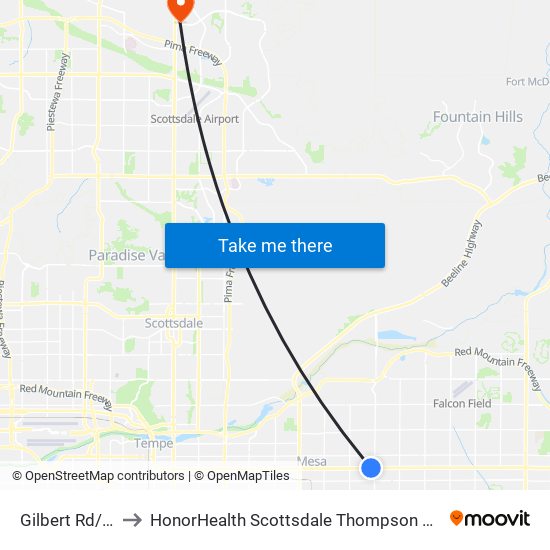 Gilbert Rd/Main St to HonorHealth Scottsdale Thompson Peak Medical Center map