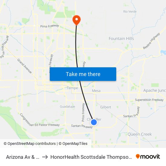 Arizona Av & Boston St to HonorHealth Scottsdale Thompson Peak Medical Center map