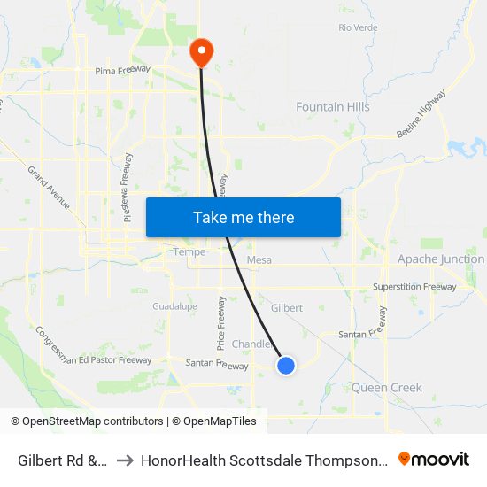 Gilbert Rd & Willis Rd to HonorHealth Scottsdale Thompson Peak Medical Center map