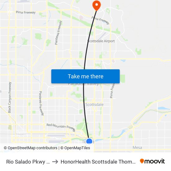 Rio Salado Pkwy & Hayden Ferry to HonorHealth Scottsdale Thompson Peak Medical Center map