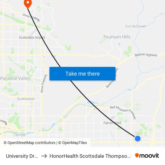 University Dr & 75th St to HonorHealth Scottsdale Thompson Peak Medical Center map