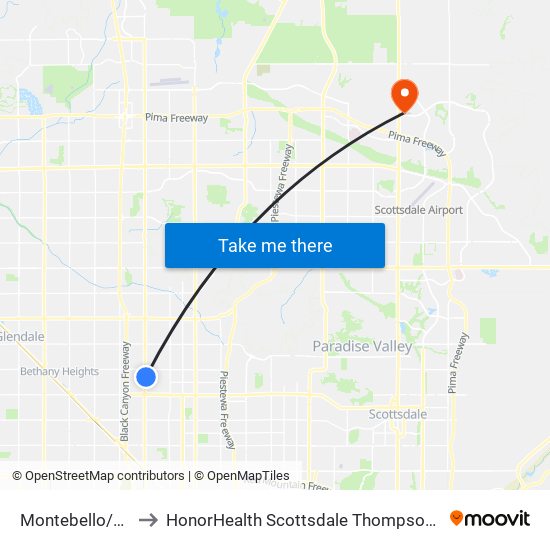 Montebello/19th Av Tc to HonorHealth Scottsdale Thompson Peak Medical Center map