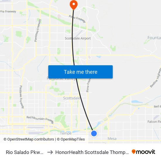 Rio Salado Pkwy & Dobson Rd to HonorHealth Scottsdale Thompson Peak Medical Center map