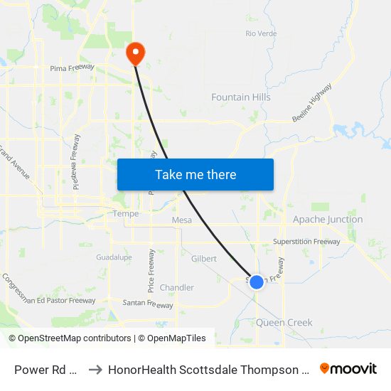 Power Rd & Ray Rd to HonorHealth Scottsdale Thompson Peak Medical Center map