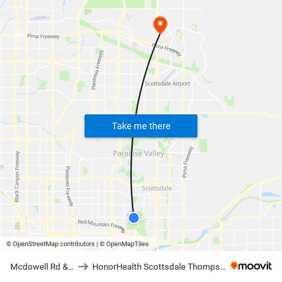 Mcdowell Rd & Karsten Wy to HonorHealth Scottsdale Thompson Peak Medical Center map