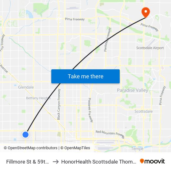 Fillmore St & 59th Av (Flag Zone) to HonorHealth Scottsdale Thompson Peak Medical Center map