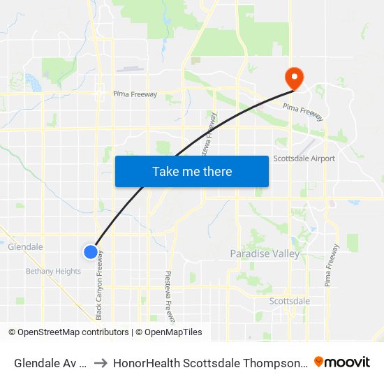 Glendale Av & 29th Dr to HonorHealth Scottsdale Thompson Peak Medical Center map