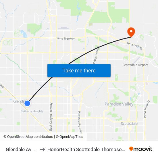 Glendale Av & 52nd Av to HonorHealth Scottsdale Thompson Peak Medical Center map