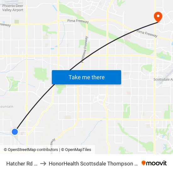 Hatcher Rd & 3rd Dr to HonorHealth Scottsdale Thompson Peak Medical Center map
