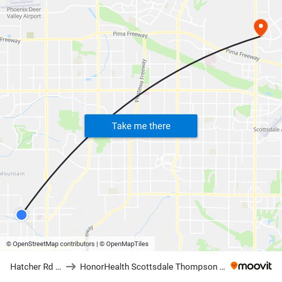 Hatcher Rd & 7th Av to HonorHealth Scottsdale Thompson Peak Medical Center map