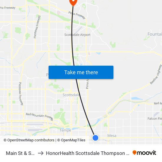 Main St & Sycamore to HonorHealth Scottsdale Thompson Peak Medical Center map