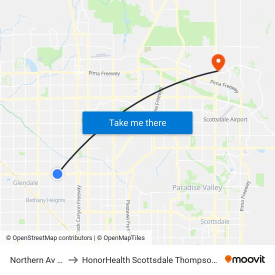 Northern Av & 39th Av to HonorHealth Scottsdale Thompson Peak Medical Center map