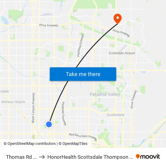 Thomas Rd & 3rd Av to HonorHealth Scottsdale Thompson Peak Medical Center map