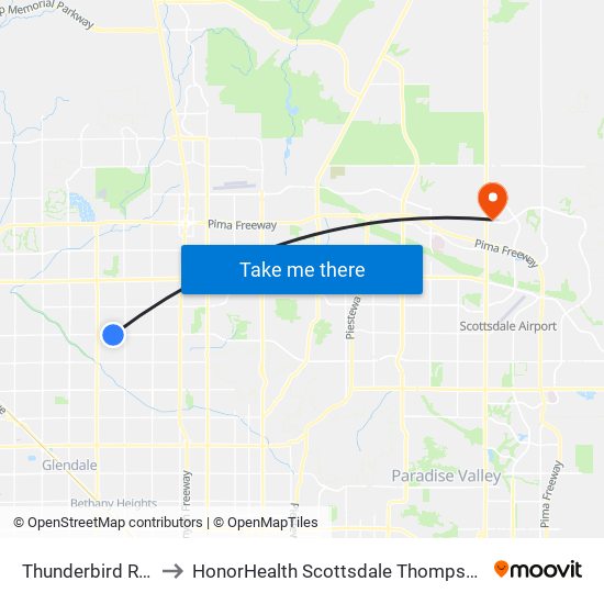 Thunderbird Rd & 47th Av to HonorHealth Scottsdale Thompson Peak Medical Center map