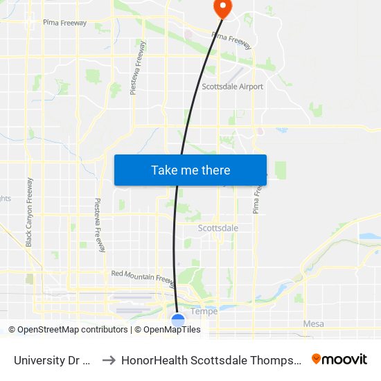 University Dr & Edward Dr to HonorHealth Scottsdale Thompson Peak Medical Center map