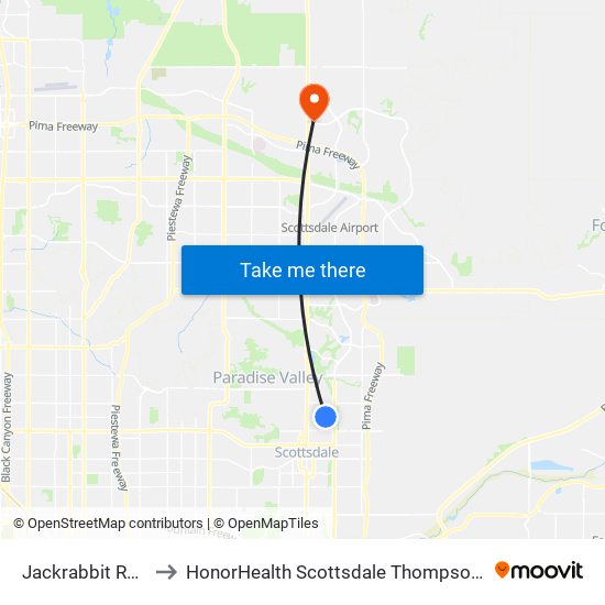 Jackrabbit Rd & 78th St to HonorHealth Scottsdale Thompson Peak Medical Center map