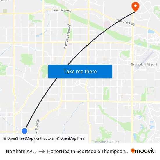 Northern Av & 14th St to HonorHealth Scottsdale Thompson Peak Medical Center map