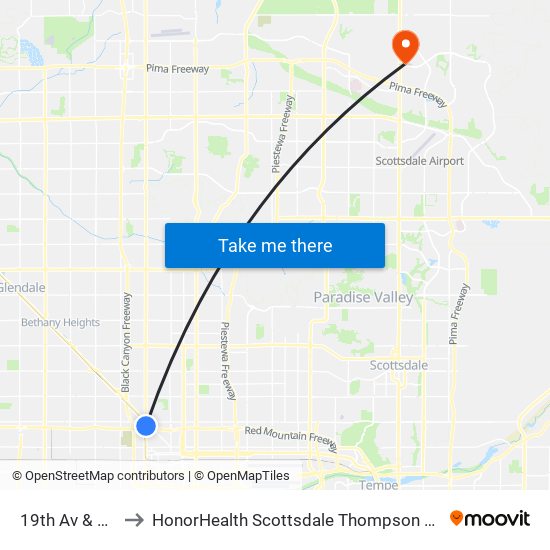 19th Av & Culver St to HonorHealth Scottsdale Thompson Peak Medical Center map