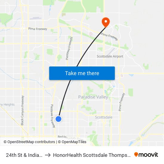 24th St & Indian School Rd to HonorHealth Scottsdale Thompson Peak Medical Center map