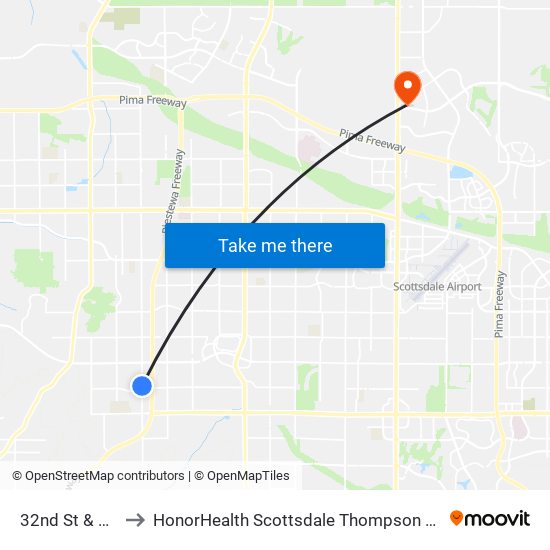 32nd St & Cholla St to HonorHealth Scottsdale Thompson Peak Medical Center map