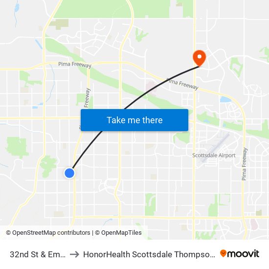 32nd St & Emile Zola Av to HonorHealth Scottsdale Thompson Peak Medical Center map