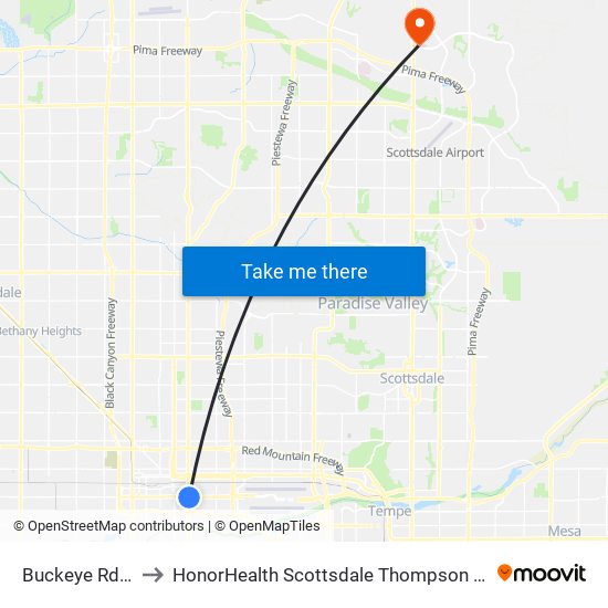 Buckeye Rd & 7th St to HonorHealth Scottsdale Thompson Peak Medical Center map