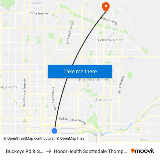 Buckeye Rd & Sky Harbor Cir to HonorHealth Scottsdale Thompson Peak Medical Center map