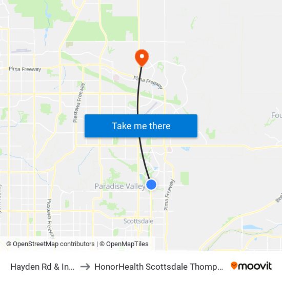 Hayden Rd & Indian Bend Rd to HonorHealth Scottsdale Thompson Peak Medical Center map