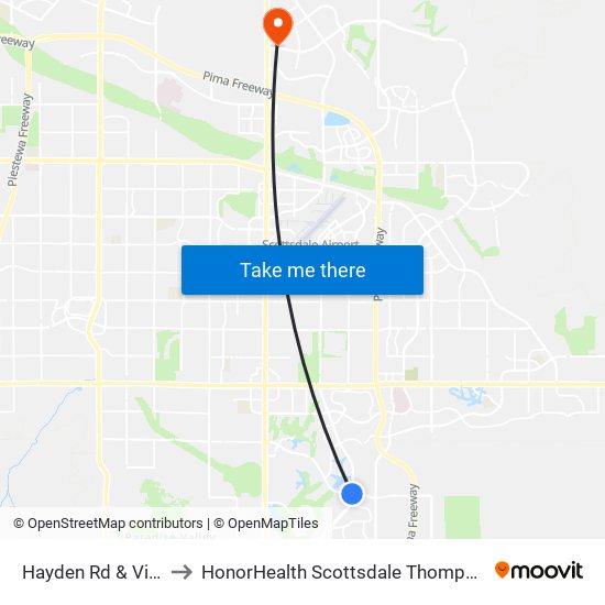 Hayden Rd & Via De Ventura to HonorHealth Scottsdale Thompson Peak Medical Center map
