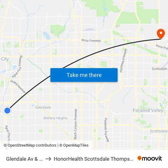 Glendale Av & 6800 North to HonorHealth Scottsdale Thompson Peak Medical Center map