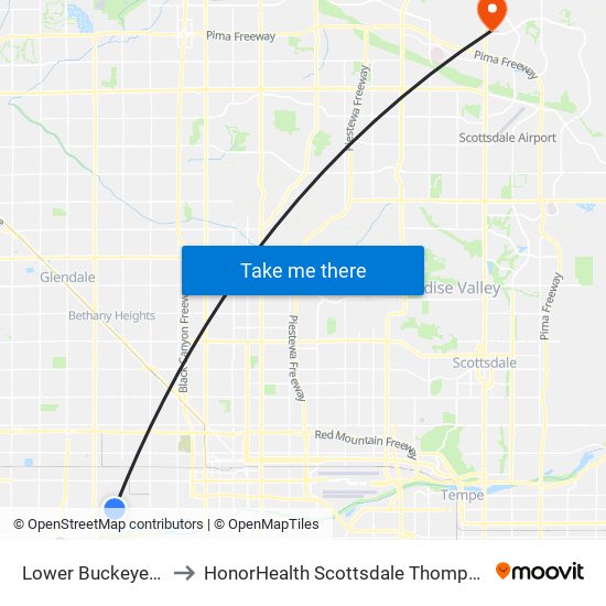 Lower Buckeye Rd & 45th Av to HonorHealth Scottsdale Thompson Peak Medical Center map