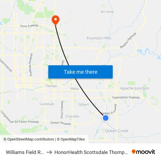 Williams Field Rd & Power Rd to HonorHealth Scottsdale Thompson Peak Medical Center map