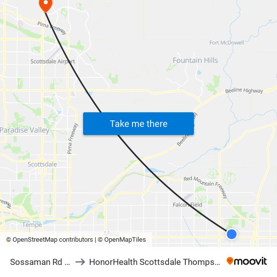Sossaman Rd & Billings St to HonorHealth Scottsdale Thompson Peak Medical Center map