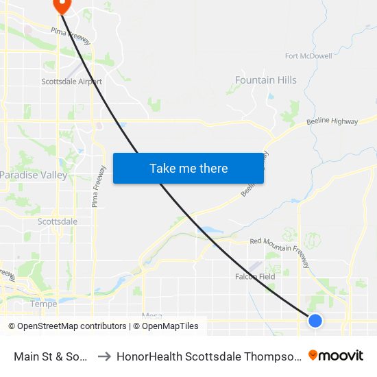 Main St & Sossaman Rd to HonorHealth Scottsdale Thompson Peak Medical Center map