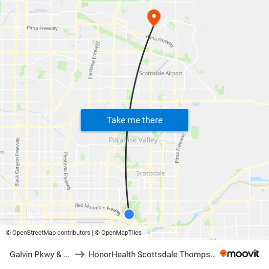 Galvin Pkwy & Van Buren St to HonorHealth Scottsdale Thompson Peak Medical Center map