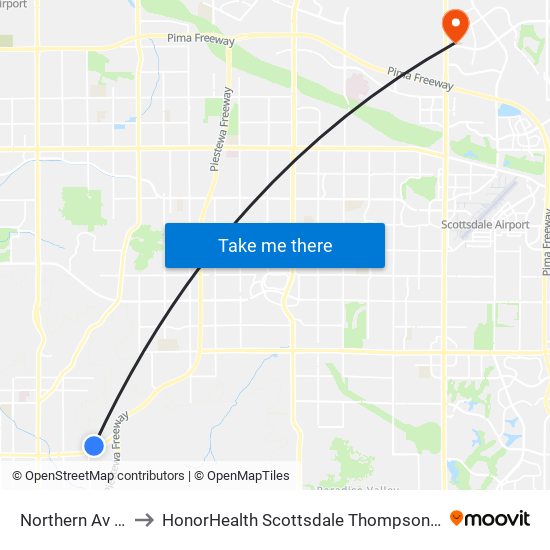 Northern Av & 17th St to HonorHealth Scottsdale Thompson Peak Medical Center map