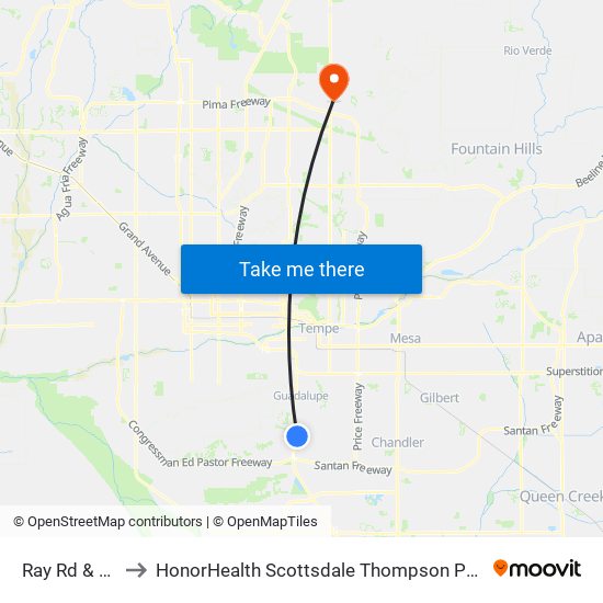 Ray Rd & 54th St to HonorHealth Scottsdale Thompson Peak Medical Center map