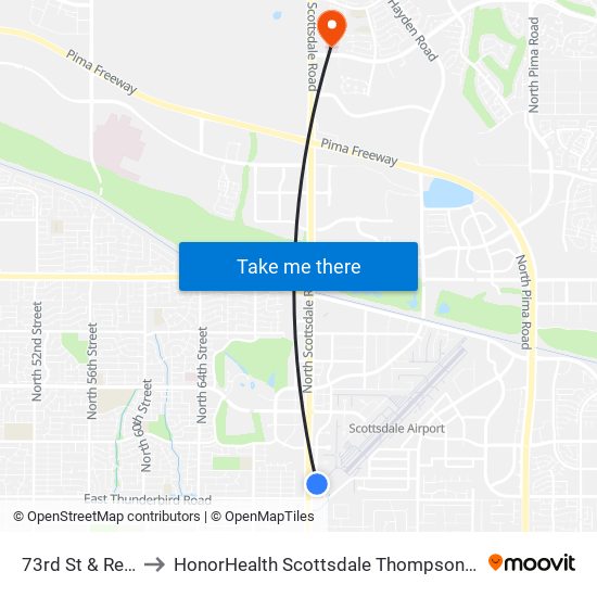 73rd St & Redfield Rd to HonorHealth Scottsdale Thompson Peak Medical Center map