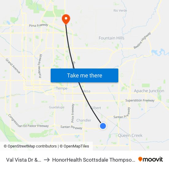 Val Vista Dr & Market St to HonorHealth Scottsdale Thompson Peak Medical Center map