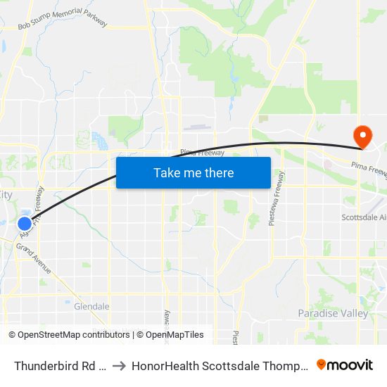 Thunderbird Rd & Rio Vista Bl to HonorHealth Scottsdale Thompson Peak Medical Center map