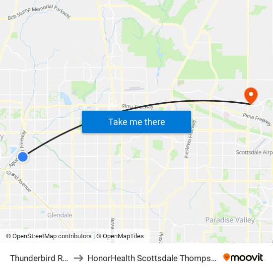 Thunderbird Rd & 83rd Av to HonorHealth Scottsdale Thompson Peak Medical Center map