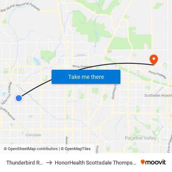 Thunderbird Rd & 75th Av to HonorHealth Scottsdale Thompson Peak Medical Center map